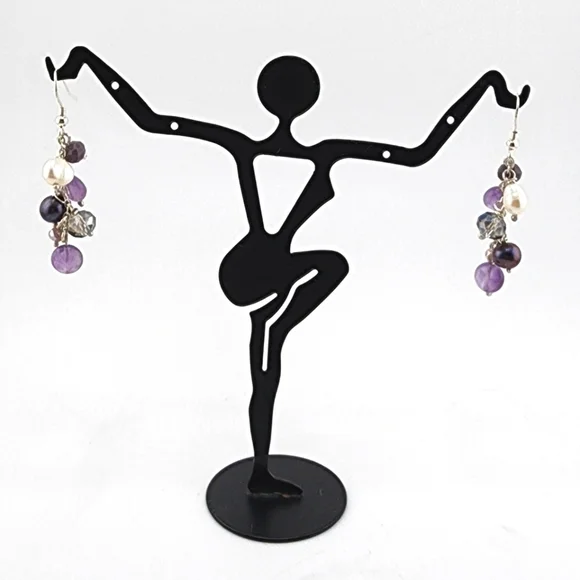 AMETHYST, PEARL & CRYSTALS CHANDELIER EARRINGS HANDMADE RECYCLE STERLING SILVER - Picture 5 of 6